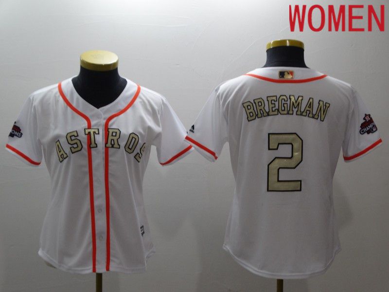 Women Houston Astros #2 Bregman White Gold word of champion Game MLB Jersey